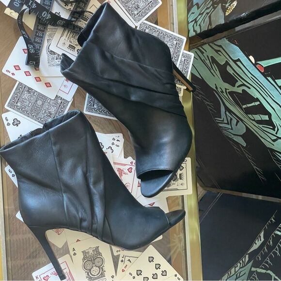 ♥️ Vince Camuto Black Peep-Toe Heeled Boots - Picture 1 of 16